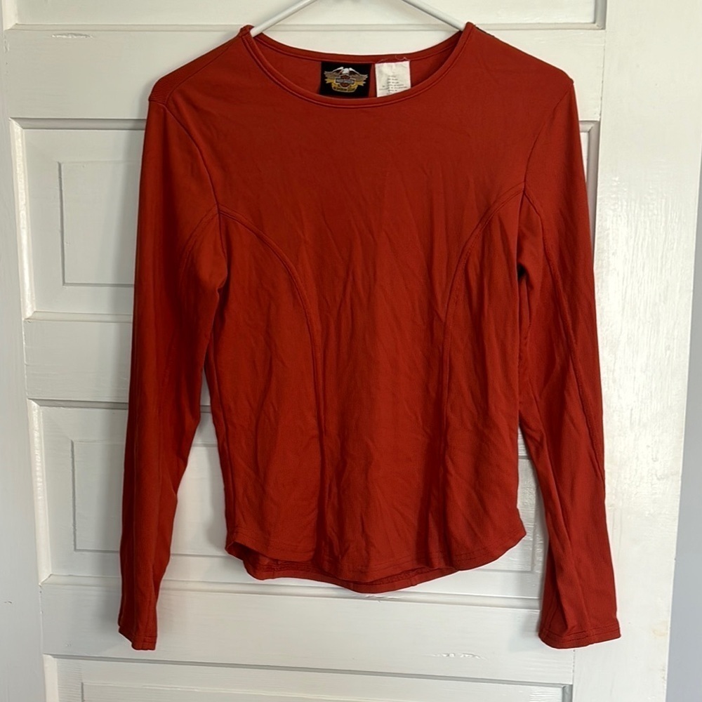 Harley Davidson Ribbed Orange Long Sleeve Top